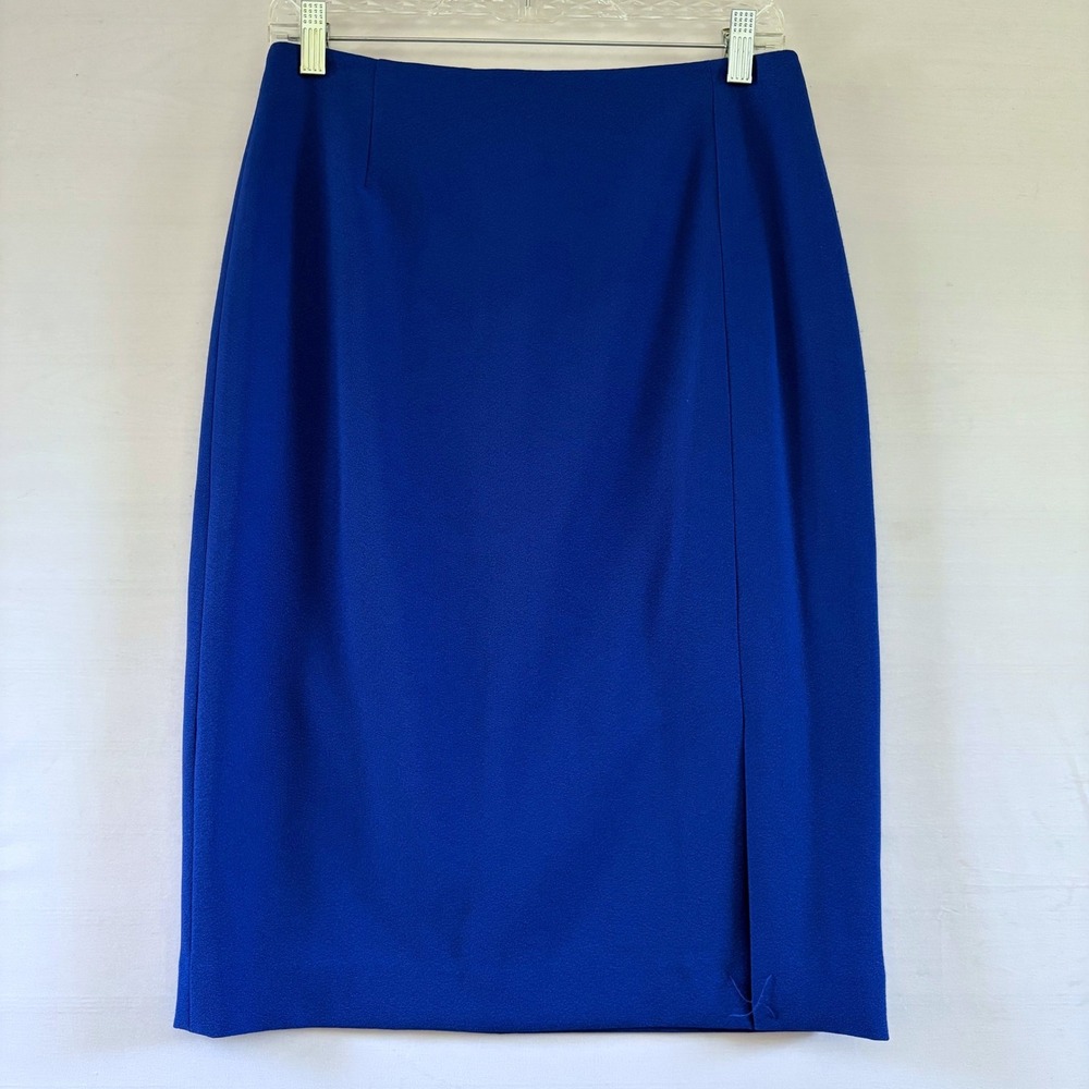 Tahari ASL Womens Royal Blue Crepe Pencil Skirt Side Slit Midi Size 4 NAM905